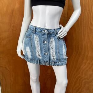 SHEIN SXY Curve Women's Denim Distressed Blue Jeans Skirt Size 0XL